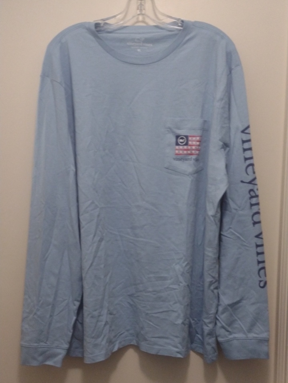 Vineyard Vines Light Blue Long Sleeve Shirt With American Flag Print (J1100)